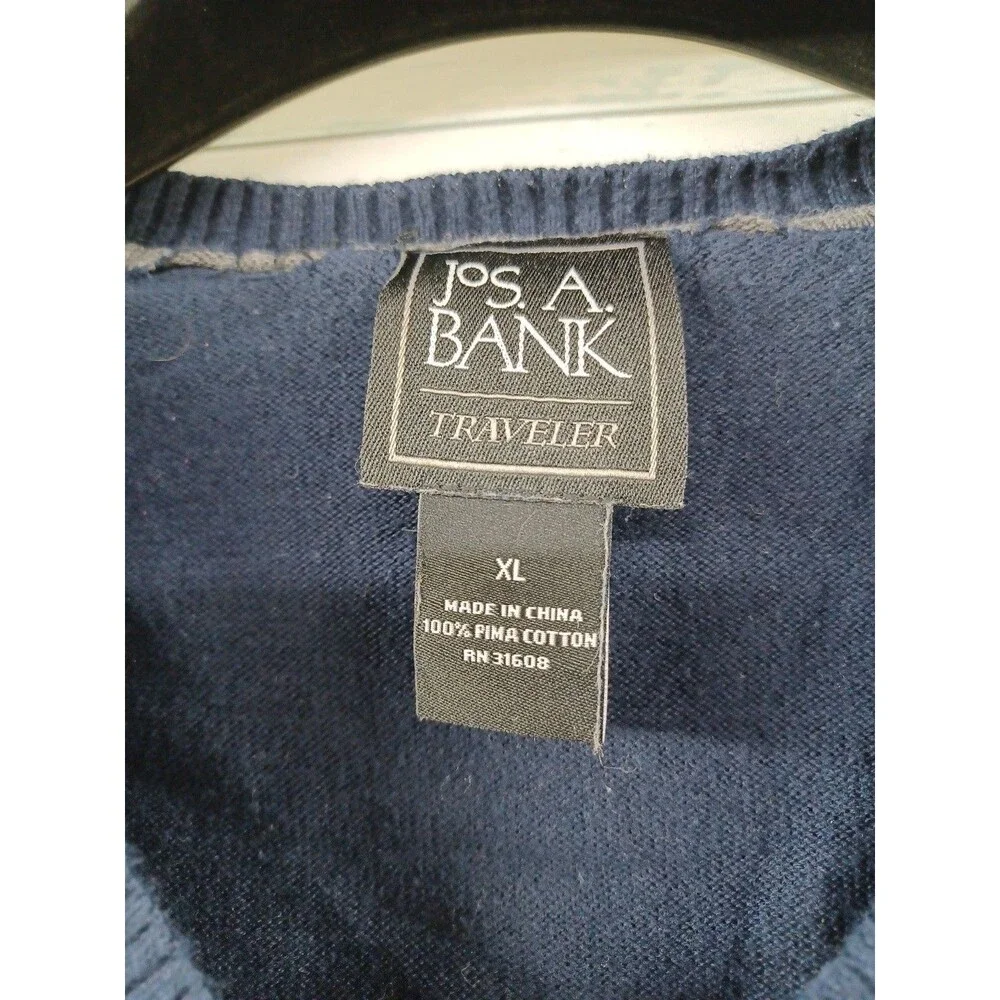 Jos A Bank Travelers Sweater 100% Pima Cotton Navyblue XL  V-Neck